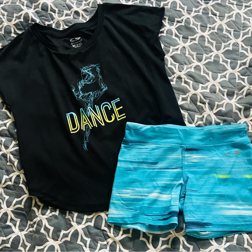 Champion dri fit top plus biker style gym shorts cute as a set Dancer dance